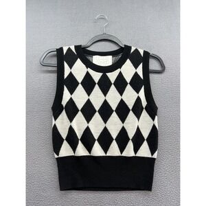 Victor Glemaud Sweater Vest Womens XS Black White Diamond Argyle Crew Wool